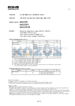 BA8522RF datasheet - LOW OFFSET VOLTAGE DUAL OPERATIONAL AMPLIFIERS