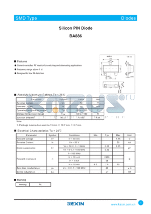 BA886 datasheet - Silicon PIN Diode