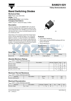 BA892V-02V-GS08 datasheet - Band Switching Diodes