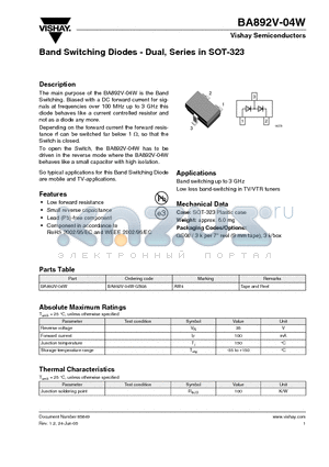 BA892V-04W datasheet - Band Switching Diodes - Dual, Series in SOT-323