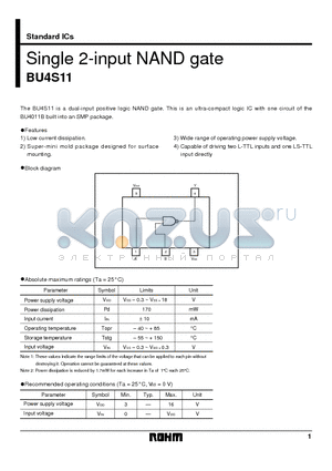 BU4S11 datasheet - Single 2-input NAND gate