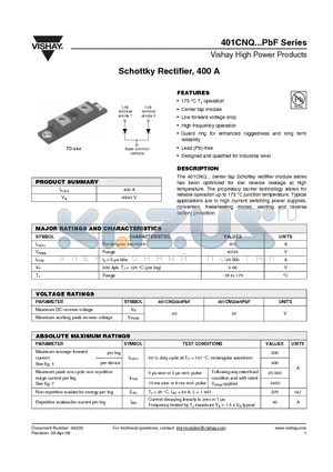 401CNQ040PBF datasheet - Schottky Rectifier, 400 A
