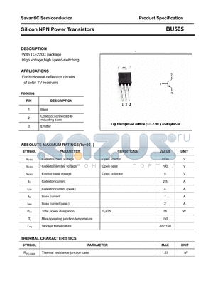 BU505 datasheet - Silicon NPN Power Transistors