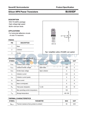 BU505DF datasheet - Silicon NPN Power Transistors