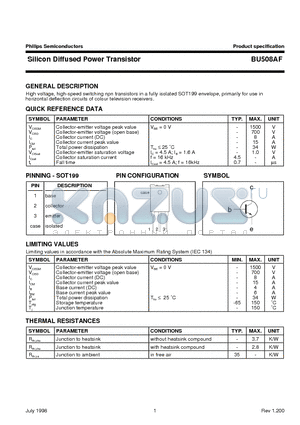 BU508AF datasheet - Silicon Diffused Power Transistor