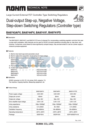 BA9741F datasheet - Dual-output Step-up, Negative Voltage, Step-down Switching Regulators (Controller type)
