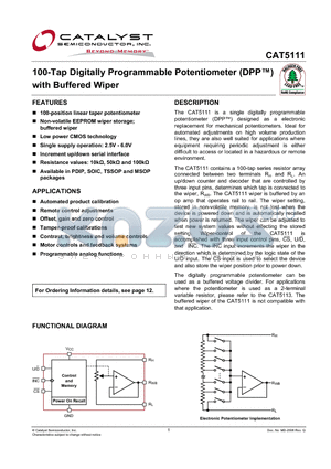 CAT5111LI-10-G datasheet - 100-Tap Digitally Programmable Potentiometer (DPP) with Buffered Wiper