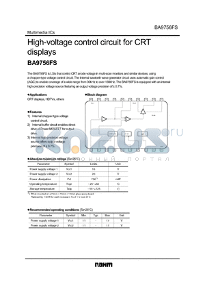 BA9756FS datasheet - High-voltage control circuit for CRT displays