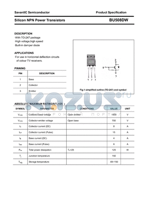 BU508DW datasheet - Silicon NPN Power Transistors