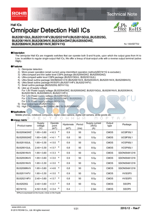 BU52021HFV datasheet - Omnipolar Detection Hall ICs