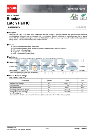 BU52040HFV-TR datasheet - Bipolar Latch Hall IC