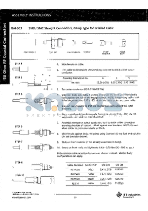 BAI-003 datasheet - SMB/SMC Straight Connectors, Crimp Type for Braided Cable