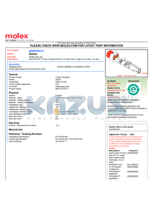 0444763111 datasheet - Mini-Fit HCS Crimp Terminal 44476, 16 AWG, Reel, Copper (Cu) Alloy, Tin (Sn)