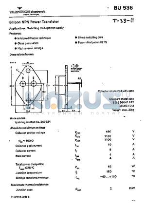 BU536 datasheet - SILICON NPN POWER TRANSISTOR