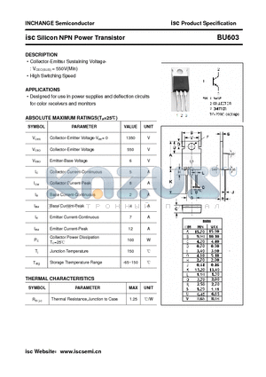 BU603 datasheet - isc Silicon NPN Power Transistor