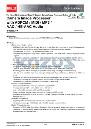 BU6569GVW datasheet - Camera Image Processor with ADPCM / MIDI / MP3 / AAC / HE-AAC Audio