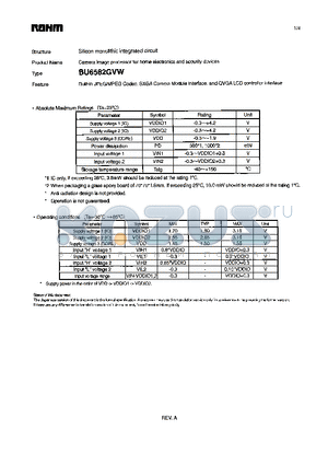 BU6582GVW datasheet - Camera image processor for home electronics and security devices