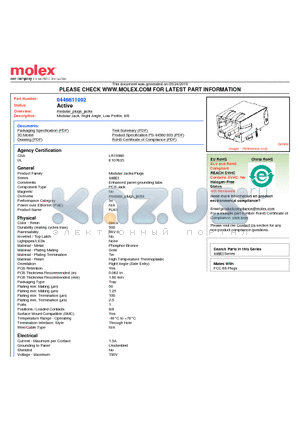 0446611002 datasheet - Modular Jack, Right Angle, Low Profile, 8/8