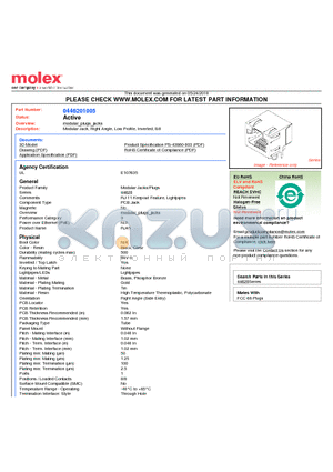 0446201005 datasheet - Modular Jack, Right Angle, Low Profile, Inverted, 8/8