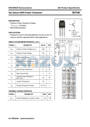BU706 datasheet - isc Silicon NPN Power Transistor