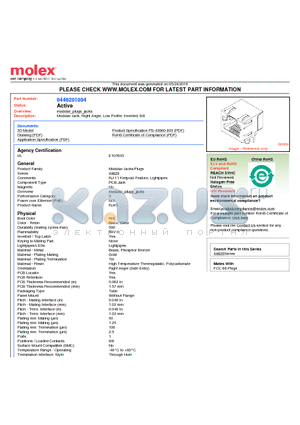 0446201004 datasheet - Modular Jack, Right Angle, Low Profile, Inverted, 8/8