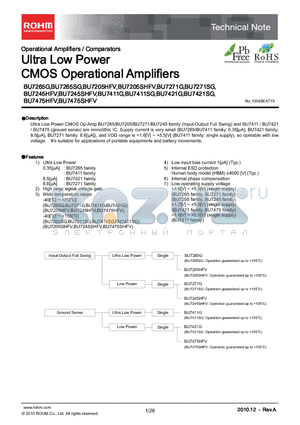 BU7205HFV datasheet - Ultra Low Power CMOS Operational Amplifiers