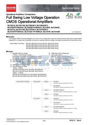 BU7241SG datasheet - Full Swing Low Voltage Operation CMOS Operational Amplifiers