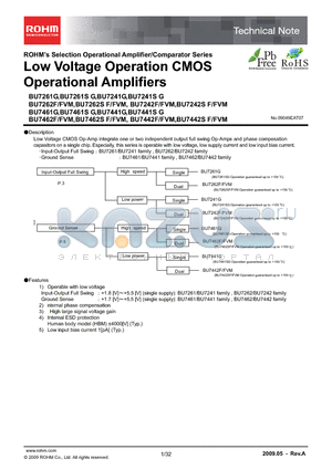 BU7262SF datasheet - Low Voltage Operation CMOS Operational Amplifiers