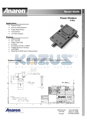 40266 datasheet - Power Dividers