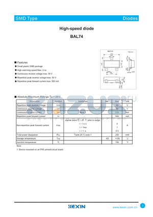 BAL74 datasheet - High-speed diode