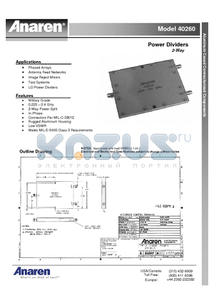 40260 datasheet - Power Dividers