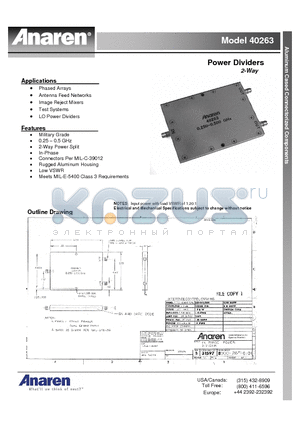 40263 datasheet - Power Dividers