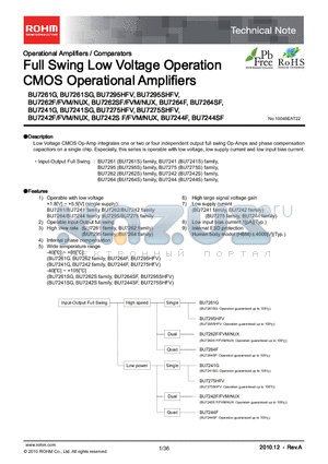 BU7295HFV datasheet - Full Swing Low Voltage Operation CMOS Operational Amplifiers