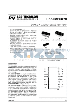 4027 datasheet - DUAL-J-K MASTER-SLAVE FLIP-FLOP