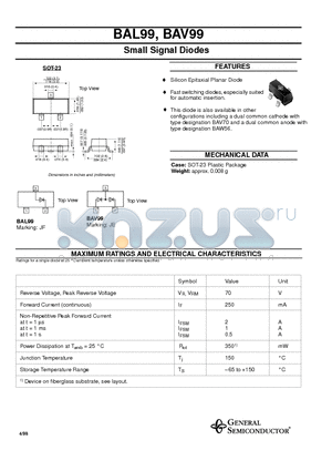 BAL99 datasheet - Small Signal Diodes