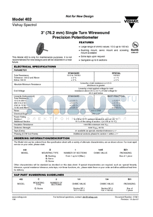 402C1100KBO1 datasheet - 3 (76.2 mm) Single Turn Wirewound Precision Potentiometer