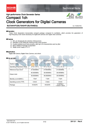 BU7345HFV datasheet - Compact 1ch Clock Generators for Digital Cameras