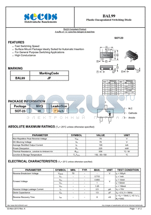 BAL99 datasheet - Plastic-Encapsulated Switching Diode