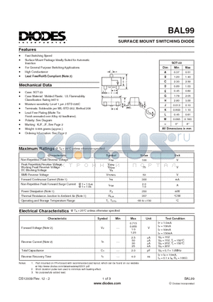 BAL99-7-F datasheet - SURFACE MOUNT SWITCHING DIODE