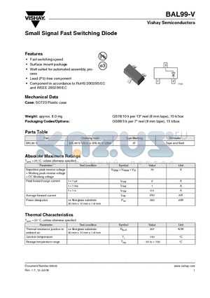 BAL99-V datasheet - Small Signal Fast Switching Diode