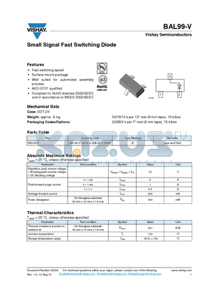 BAL99-V datasheet - Small Signal Fast Switching Diode