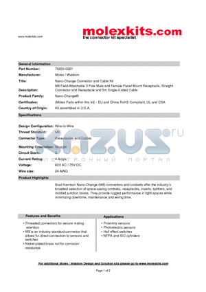 403000A10M050 datasheet - M8 Field-Attachable 3 Pole Male and Female Panel Mount Receptacle,Straight Connector and Receptacle and 5m Single-Ended Cable