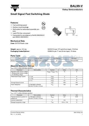 BAL99-V-GS08 datasheet - Small Signal Fast Switching Diode