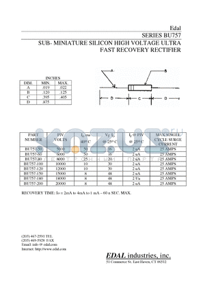 BU757-200 datasheet - SUB- MINIATURE SILICON HIGH VOLTAGE ULTRA FAST RECOVERY RECTIFIER