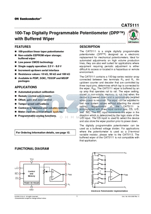 CAT5111VI-10-GT3 datasheet - 100-Tap Digitally Programmable Potentiometer (DPP) with Buffered Wiper