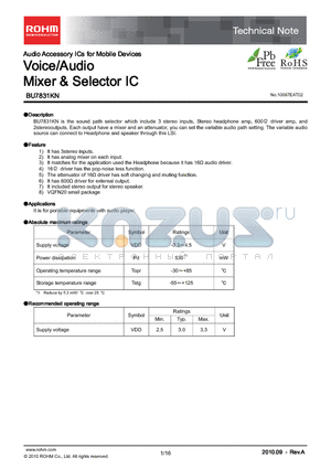 BU7831KN datasheet - Voice/Audio Mixer & Selector IC