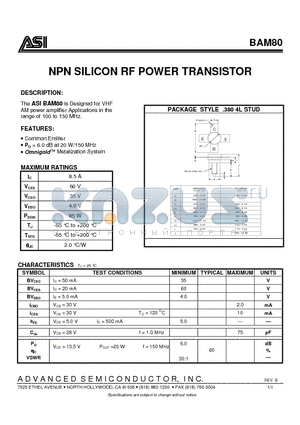 BAM80 datasheet - NPN SILICON RF POWER TRANSISTOR