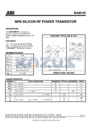 BAM120 datasheet - NPN SILICON RF POWER TRANSISTOR