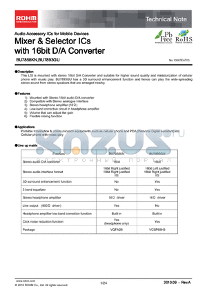 BU7858KN datasheet - Mixer & Selector ICs with 16bit D/A Converter