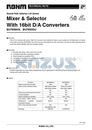 BU7858KN_07 datasheet - Mixer & Selector With 16bit D/A Converters